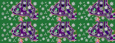 Raster illüstrasyonu. Suluboya çiçekli çiçek deseni. Yeşil renkte güzel tekstil.