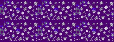 Mor renkli Asya tekstili. Çiçek desenli çizim. Raster illüstrasyonu.