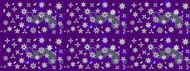 Mor renkli şirin çiçekler. Raster illüstrasyonu. Moda baskısı, albüm, ambalaj kağıdı ve duvar kağıdı için zarif dekoratif süslemeler. Küçük çiçekli basit bir çiçek çizimi..