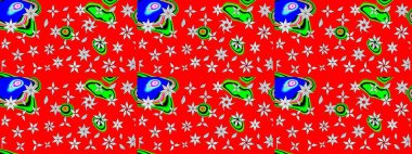 Kırmızı renkte bitkilerden oluşan parlak çiçekli çizim deseni.