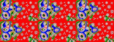 Raster illüstrasyonu. Kırmızı renklerde. Güzel kumaş deseni. Raster illüstrasyonunda çiçek deseni çizimi.