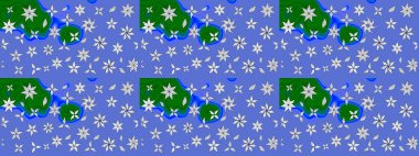 Çiçek ve yapraklı karalama şeklinde Raster çiçek deseni. Raster illüstrasyonu. Yumuşak, bahar çiçekleri mavi renklerde.