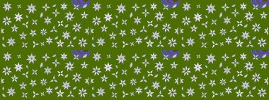 Yeşil çiçekli bahar çiçekleri. Küçük renkli çiçekler. Küçük çiçekte güzel bir desen. Moda baskıları için zarif bir şablon. Motley illüstrasyonu.