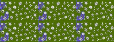 Düz Çiçek Elementleri Tasarımı. Yeşil renkli çiçekler. Sevimli çiçek raster deseni. Renk Bahar Teması eskiz şablonu.