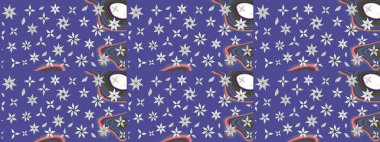 Düz Çiçek Elementleri Tasarımı. Renkli Bahar Teması eskiz kalıbı. Raster illüstrasyonundaki çiçek desenli çizim. Mor renkte çiçekler.