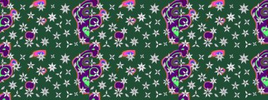 Modaya uygun kumaş deseni. Sevimli çiçek raster deseni. Düz Çiçek Elementleri Tasarımı. Renkli Yaz Teması çizim şablonu.