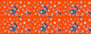 Turuncu renkli çiçekler. Düz Çiçek Elementleri Tasarımı. Renkli Bahar Teması eskiz kalıbı. Raster illüstrasyonu. Çiçekli çiçek deseni, suluboya..