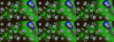 Varicologreen raster pürüzsüz çizim. Küçük çiçekteki sevimli çiçek deseni. Birçok yeşil soyut çiçekli tropikal desensiz.