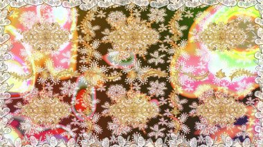 Doğu tarzı arabesk. Altın elementli nötr renkler. Raster altın desen. Raster illüstrasyonu. Kusursuz altın desenli bukleler..