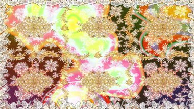 Raster illüstrasyonu. Tarafsız renklerde, altın elementlerle klasik, pürüzsüz desen.