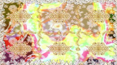 Doğu tarzı arabesk. Parlak dantel, stilize çiçekler, şal desenli. Raster. Hassas altın deseni açın. Kusursuz altın desenli bukleler. Tarafsız renklerde altın elementlerle kusursuz desen.