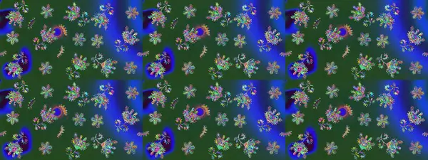 Suluboya elle çizilmiş çiçek desenli eskiz deseni. Parlak renkli fantezi çiçekleri, yapraklar, yeşil renkli tomurcuklar.