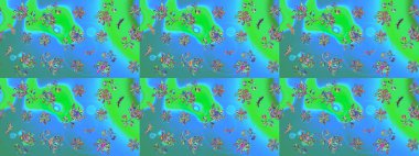 Mavi ve yeşil renkli kar taneleri. Renkli arka planda izole tatlı kar taneleri. Kar tanesi raster deseni. Raster illüstrasyonu.