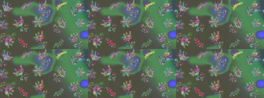 Çizim çiçek deseni duvar kâğıdı olarak kullanılabilir. Yeşil, gri ve mavi renkli çiçekler. Raster illüstrasyonu.