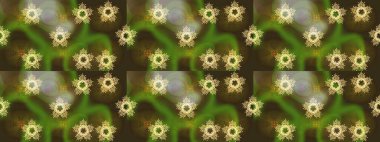 Renkli yeşil çizim kalıbı. Elle çizilmiş sonbahar çiçeği deseni. Doodle tarzı. Tekstil ve kapak tasarımı için mükemmel. Yeşil renkte çiçekler.