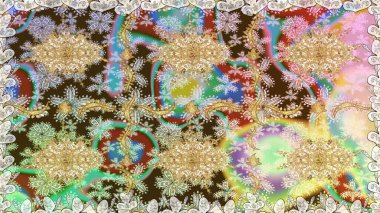 Kusursuz ortaçağ çiçek deseni. Raster illüstrasyonu. Dekoratif simetri arabesk. Doğum günü kartı, davetiye ya da afiş için iyidir. Tarafsız renklerde altın.