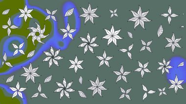 Düz Çiçek Elementleri Tasarımı. Süslü kumaş deseni. Raster illüstrasyonundaki çiçek desenli çizim. Renkli Bahar Teması çizim şablonu.