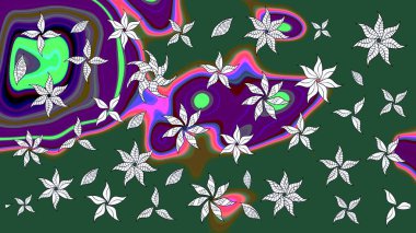 Moda baskıları için zarif bir şablon. Halk tarzı. Parlak renkli çiçekli ve yeşil yapraklı harika bir çiçek deseni. Modern çiçek arkaplanı.