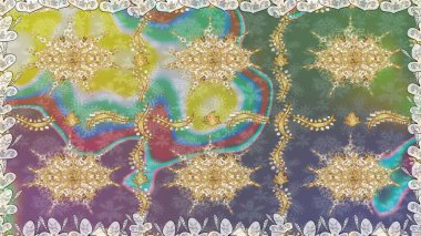 Çiçek desenli altın metal. Kusursuz altın desen. Raster altın çiçek süsü brokar kumaş ve cam desenli. Altın elementli nötr renkler.