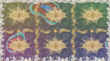 Şık bir grafik desen. Kusursuz raster arka plan. Gri renklerdeki altın elementler. Duvar kâğıdı barok, İspanyol kumaşı. Çiçek deseni.