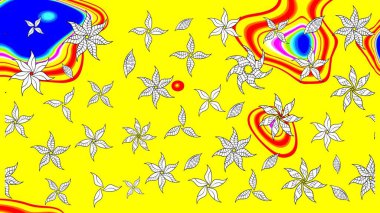 Raster illüstrasyonu. Sarı renkte karalamalı çiçek deseni çiz..