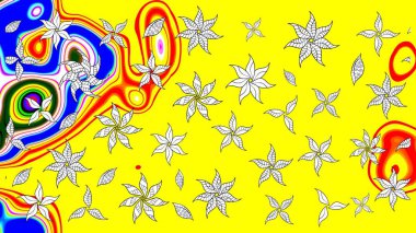 Sarı renklerde. Küçük çiçekteki sevimli çiçek deseni. Raster illüstrasyonu. Soyut çiçek çizim kalıbı arka planı. Raster deseni.