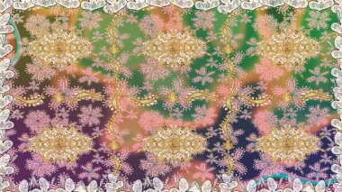 Altın elementlerle bej renklerde altın desen. Barok tarzında duvar kağıdı tasarımı için kusursuz damaske deseni arkaplanı. Süslü raster dekorasyonu.