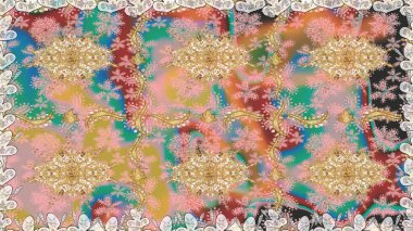 Altın desenli çiçek dekoru. Doğu tarzı element. Tarafsız renklerde altın element. Çizgi sanatı tasarım şablonu için kusursuz sınır. Davetiyeler, kartlar, web sayfası için Raster illüstrasyonu.