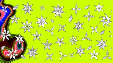 Yeşil renkli çiçekler. Çiçek süslemeli çizim deseni. Raster illüstrasyonu.