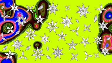 El çizimi çiçek çizimi deseni (fayans). Tekstil için suluboya eskiz deseni. Şirin çiçekli, desenli, yeşil renkli çizim deseni.