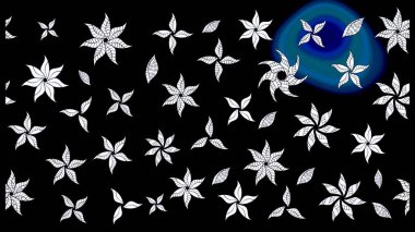 El çizimi çiçekli soyut çizim kalıbı. Siyah renkli çiçekler. Raster illüstrasyonu.