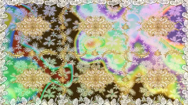 Kusursuz raster arka plan. Çiçek deseni. Tarafsız renklerde altın elementler. Duvar kâğıdı barok, İspanyol kumaşı. Şekil grafik deseni.