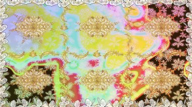 Kusursuz raster arka plan. Duvar kâğıdı barok, İspanyol kumaşı. Tarafsız renklerde altın elementler. Çiçek deseni. Şekil grafik deseni.