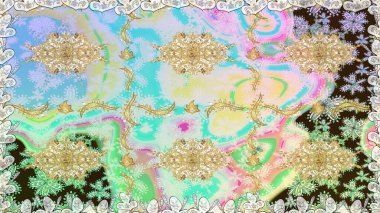 Lüks, kraliyet ve Viktorya dönemi konsepti. Tarafsız renklerde altın element. Klasik barok çiçekli, nötr yerine altın desenli. Süslü raster dekorasyonu.