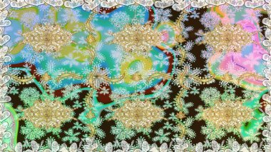 Duvar kâğıdı barok, İspanyol kumaşı. Kusursuz raster arka plan. Tarafsız renklerde grafiksel modern kusursuz desen. Kusursuz çiçek deseni.