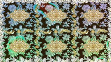 Doğu tarzı element. Davetiyeler, kartlar, web sayfası için Raster illüstrasyon. Altın desenli çiçek dekoru. Çizgi sanatı tasarım şablonu için kusursuz sınır. Kahverengi renklerde altın element.