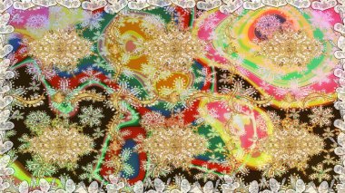 Tarafsız renklerde, altın elementlerle kusursuz desen. Kusursuz altın desen. Raster doğulu süsü.