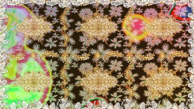 Kahverengi renklerde altın desenler ve altın elementler. Raster oryantal süs. Kusursuz altın desen.