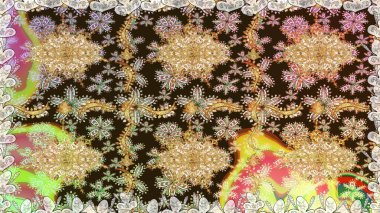 Klasik klasik klasik arka plan. Kusursuz klasik raster altın desenli. Raster illüstrasyonu. Geleneksel oryantasyon süsü. Kahverengi renklerde, altın elementlerle kusursuz desen.