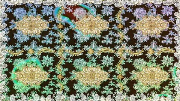 Doğu tarzı element. Davetiyeler, kartlar, web sayfası için Raster illüstrasyon. Altın desenli çiçek dekoru. Çizgi sanatı tasarım şablonu için kusursuz sınır. Kahverengi renklerde altın element.