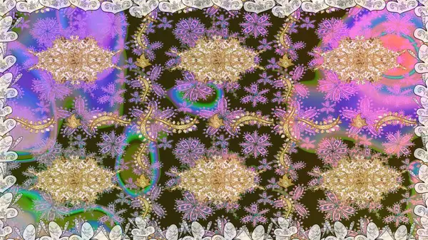 Tarafsız renklerde altın. Dekoratif simetri arabesk. Kusursuz ortaçağ çiçek deseni. Raster illüstrasyonu. Doğum günü, davetiye ya da afiş için tebrik kartı.