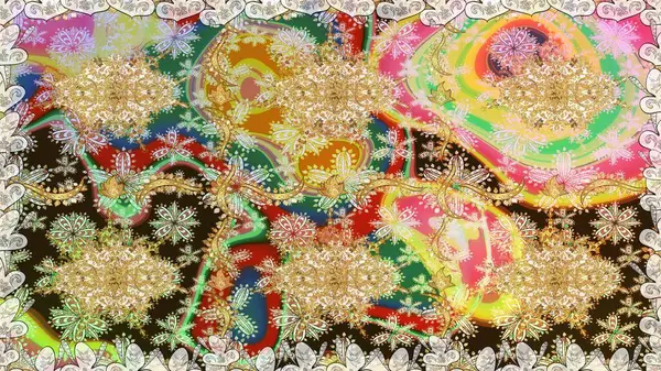 Tarafsız renklerde, altın elementlerle kusursuz desen. Kusursuz altın desen. Raster doğulu süsü.