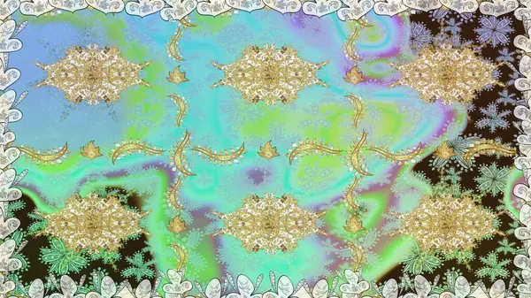 Geleneksel oryantasyon süsü. Mavi renklerde altın elementlerle kusursuz desen. Kusursuz klasik raster altın desenli. Klasik vintage arkaplan.