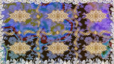 Raster altın pürüzsüz desen. Kahverengi renklerde altın desenler ve altın elementler. Düz elle çizilmiş klasik koleksiyon. Arkaplan, kumaş, altın duvar kağıdı.