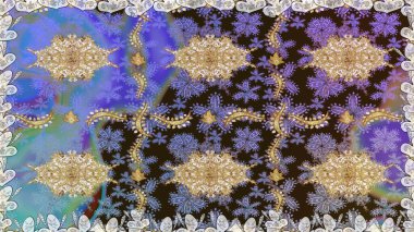 Noel, kar tanesi, yeni yıl 2019. Kahverengi renklerde, altın elementlerle kusursuz klasik desen.