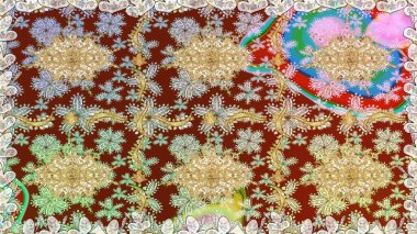 Paisleys zarif çiçek desenli arkaplan duvar kâğıdı çizimi klasik stil, modern 3D çizgili sanat eseri altın ve nötr desenli çiçek yaprakları ve süslemeleri..