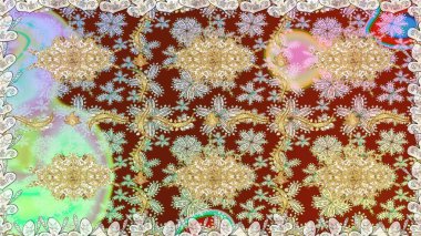 Tarafsız renklerde ve altın elementlerle geleneksel klasik altın raster deseni. Barok tarzında kusursuz bir doğulu süsü..