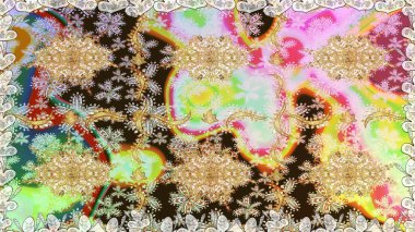 Tarafsız renkler üzerinde klasik oryantal desen. Damask pürüzsüz süsü. Geleneksel raster ve altın desen.