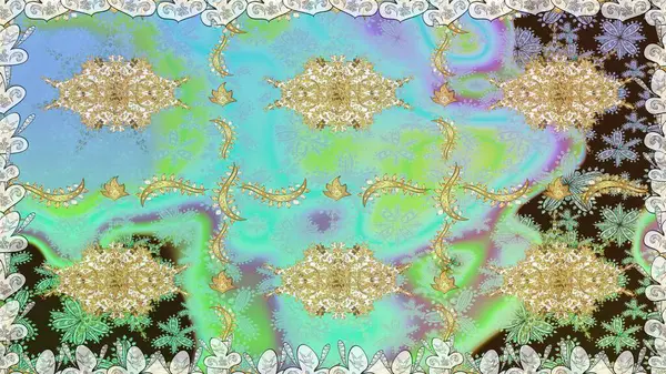 Geleneksel oryantasyon süsü. Mavi renklerde altın elementlerle kusursuz desen. Kusursuz klasik raster altın desenli. Klasik vintage arkaplan.