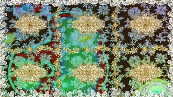 Raster soyut çiçek çelengi altın karalama fantezi yaprakları ve tarafsız renklerde çiçek. El yapımı dekoratif çerçeve, albüm kapağı, tebrik kartı, klasik Art deco tarzı.